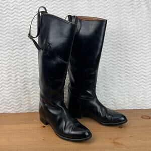Vintage 70s Bespoke Tall Equestrian Riding Boots Black Leather US Womens 7